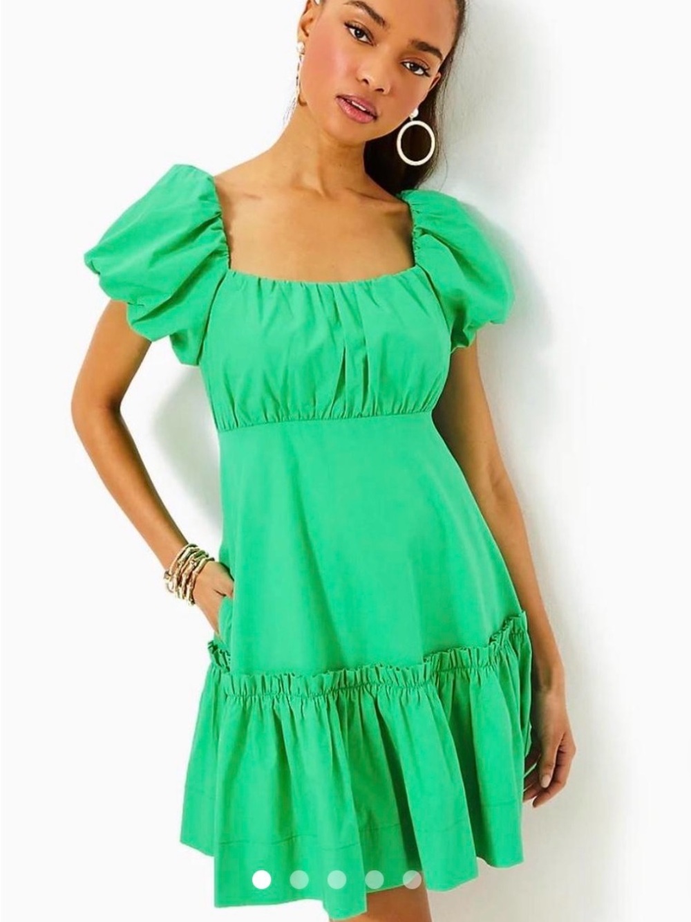 Lilly Pulitzer Puff Sleeve Square Neck Green Dress Size 8